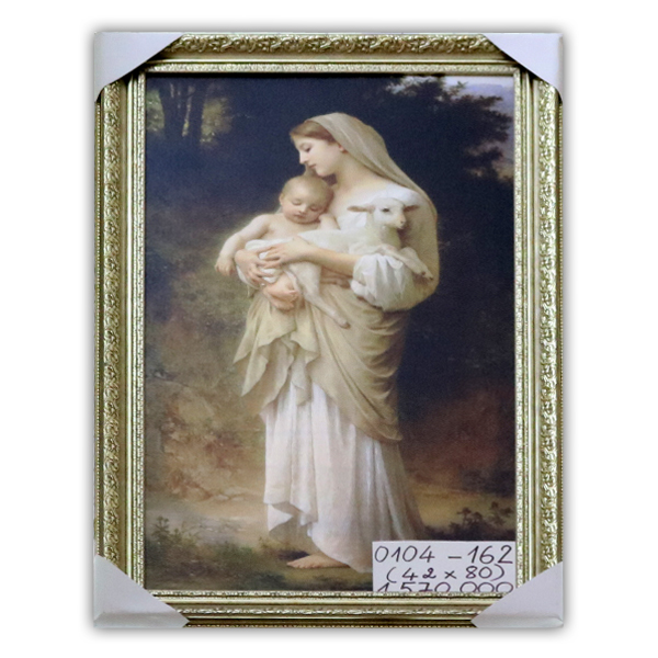 162. Ảnh in canvas Đức Mẹ bế Chúa + Chiên (42*80)cm