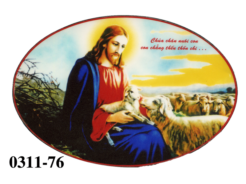 76. Ả. Laminage Chúa chăn chiên (oval 10*15)cm + chữ*