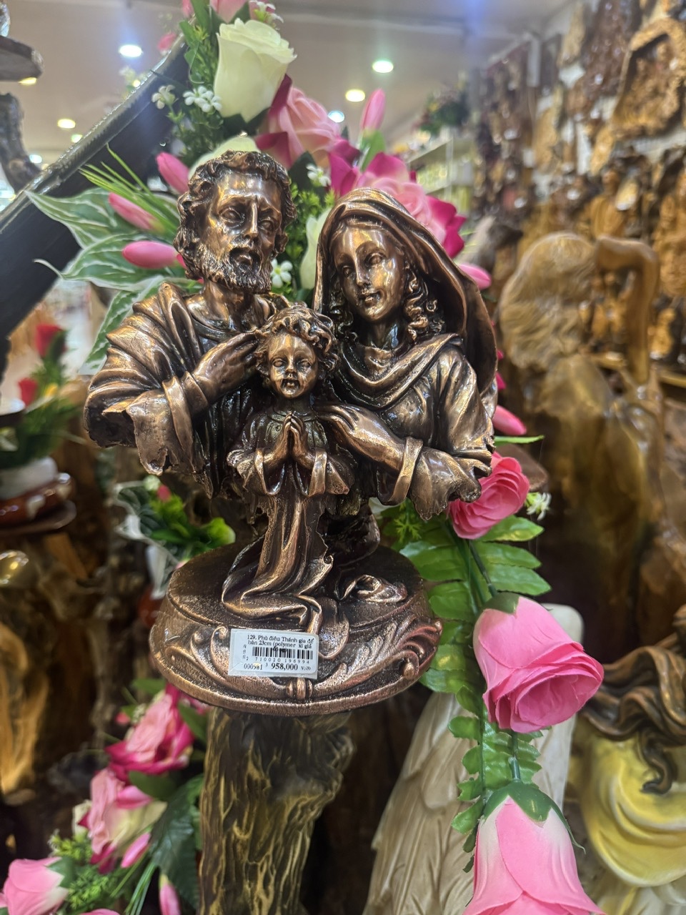 129. Phù điêu Thánh gia để bàn 23cm (polymer  xi giả đồng)