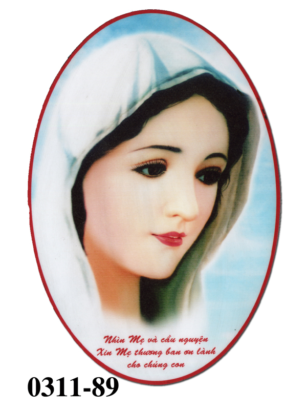 89. Ả. Laminage Đức Mẹ hoa hồng (oval 15*21)cm*